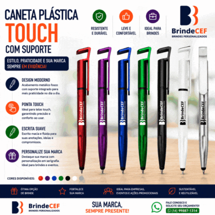 Caneta Plástica Touch com Suporte Personalizado
