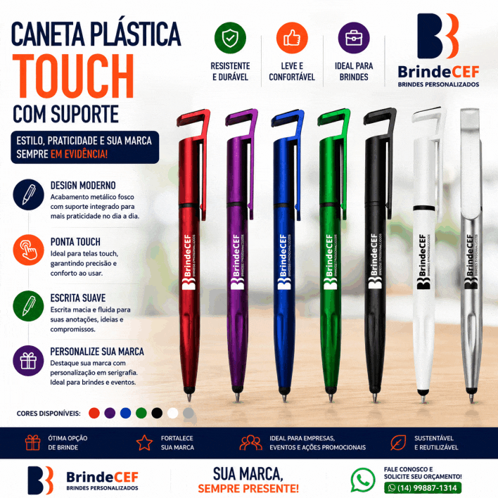 Caneta Plástica Touch com Suporte Personalizado