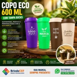 Copo Eco Personalizado 600 ml com tampa Bucks