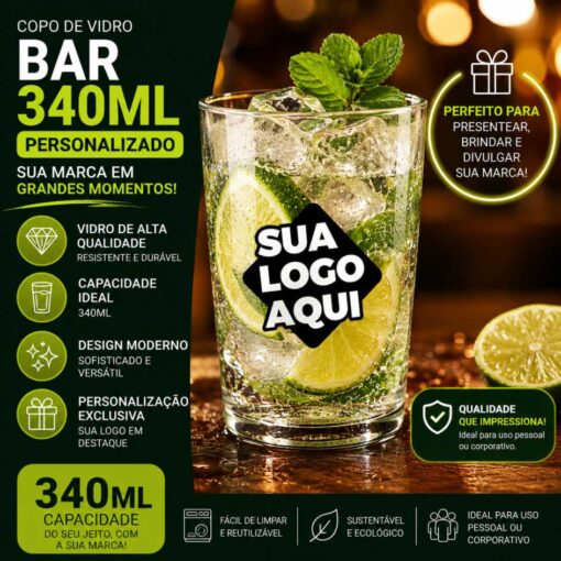 Copo de Vidro Personalizado Bar 340ml