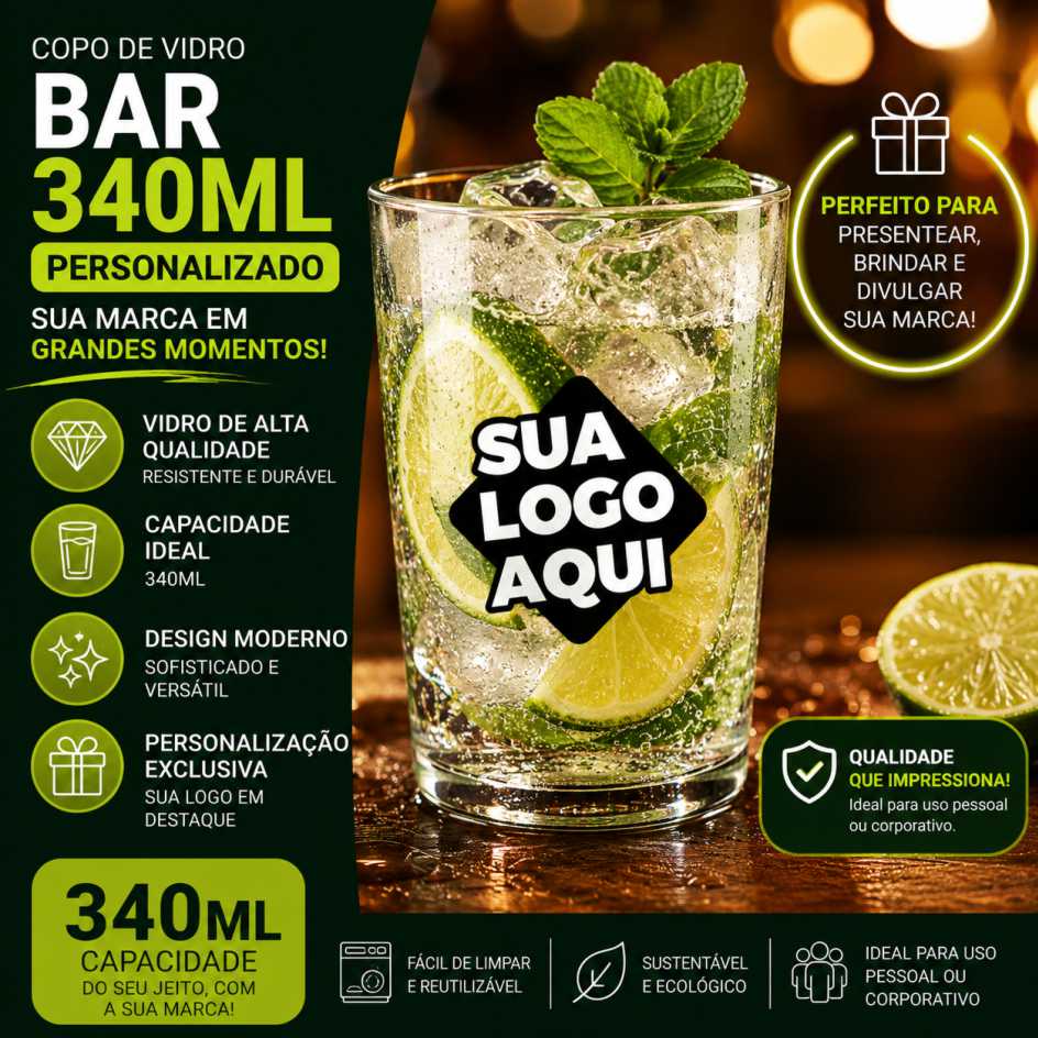 Copo de Vidro Personalizado Bar 340ml Copo de Vidro Personalizado Bar 340ml