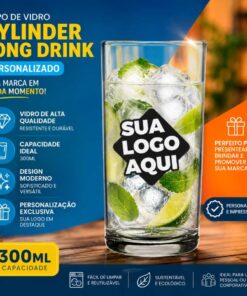 Copo de Vidro Personalizado Cylinder Long Drink 300ml