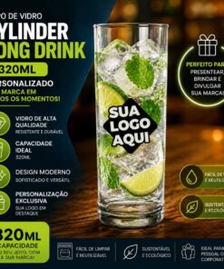 Copo de Vidro Personalizado Cylinder Long Drink 320ml