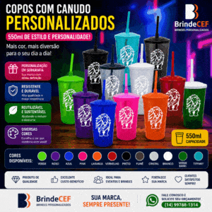 Copos com Canudo Personalizados 550ml