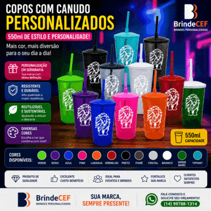 Copos com Canudo Personalizados 550ml
