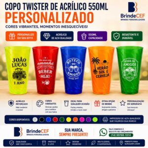 Copo Twister de acrilico Personalizado 550 ml