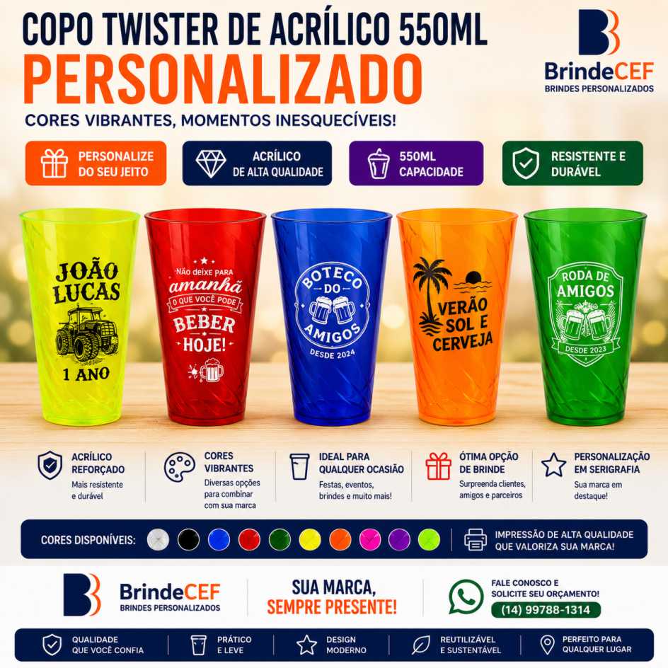 Copo Twister de acrilico Personalizado 550 ml Copo Twister de acrilico Personalizado 550 ml