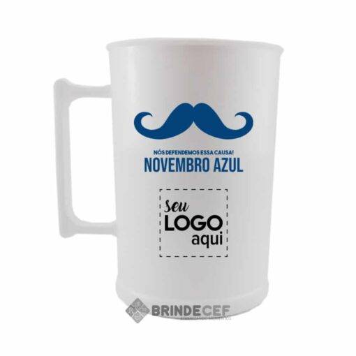 caneca de acrilico personalizada novembro azul branco