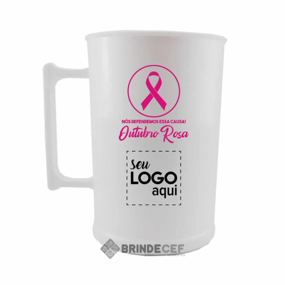 caneca de acrilico personalizada outubro rosa cor branca