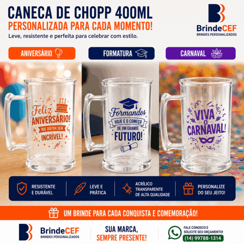Caneca de Chopp de Acrilico Personalizada 400ml
