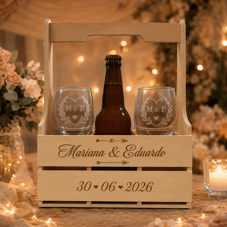 Caixote de MDF com alça 2 taças de vidro Personalizadas , Caixote de MDF com alça 2 taças de vidro Personalizadas ,