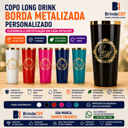 Copo Long Drink com Borda Metalizada Personalizado
