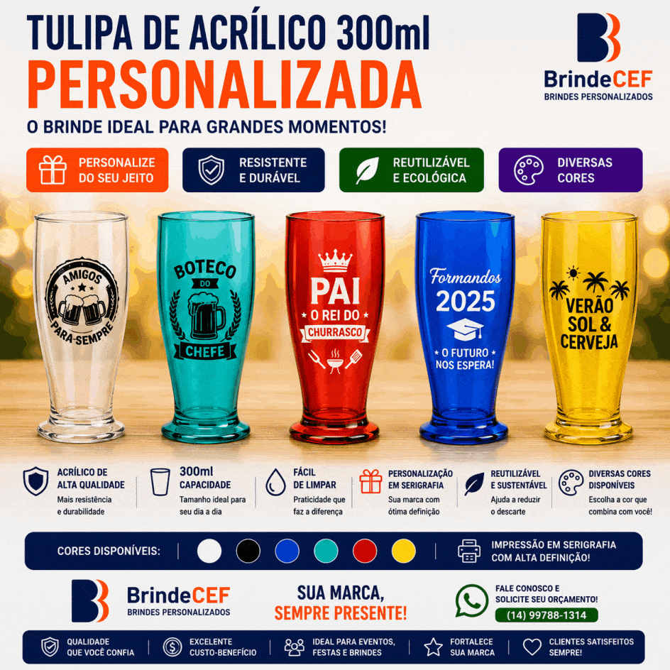 Tulipa de Acrílico 300ml Personalizada Tulipa de Acrílico 300ml Personalizada