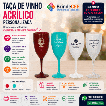 Taça de Vinho de Acrílico Personalizada para Brindes e Eventos