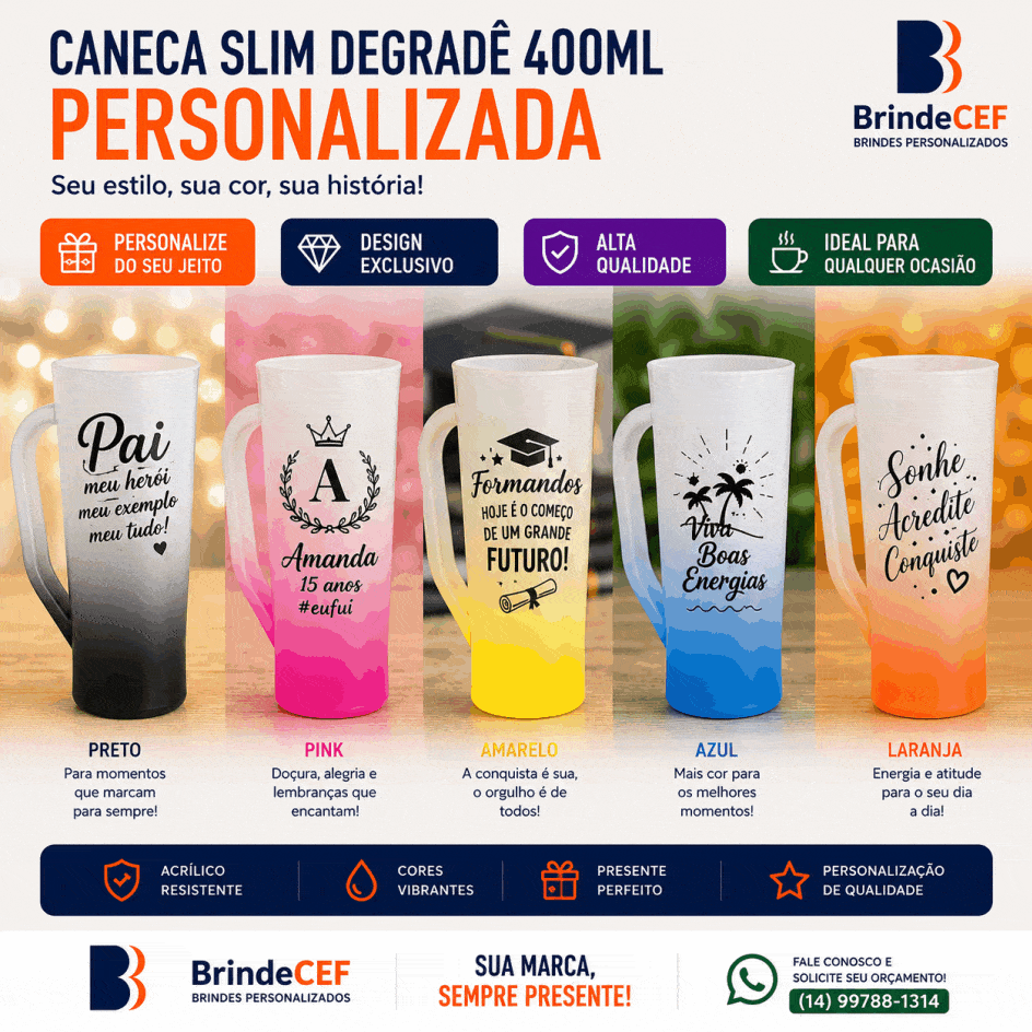 Caneca Slim Degrade 400ml Personalizada Caneca Slim Degrade 400ml Personalizada