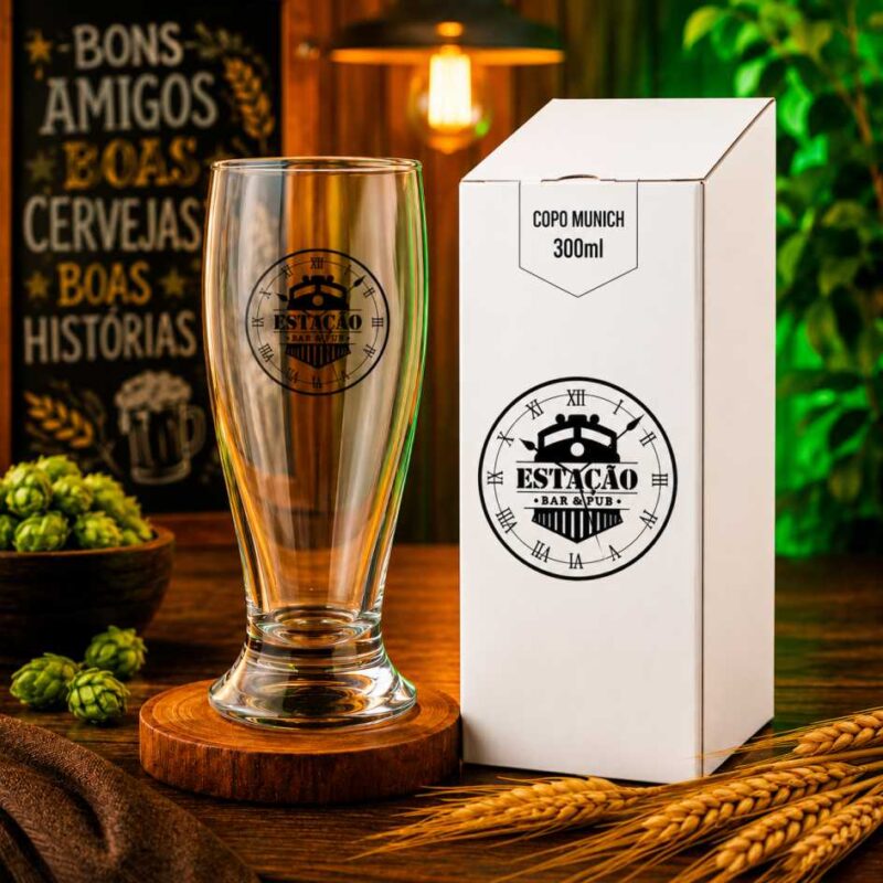 Kit Copos de Vidro modelo Munich 300ml e Caixinha Personalizada