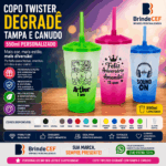 Copo Twister Degradê Tampa e Canudo 550ml Personalizado