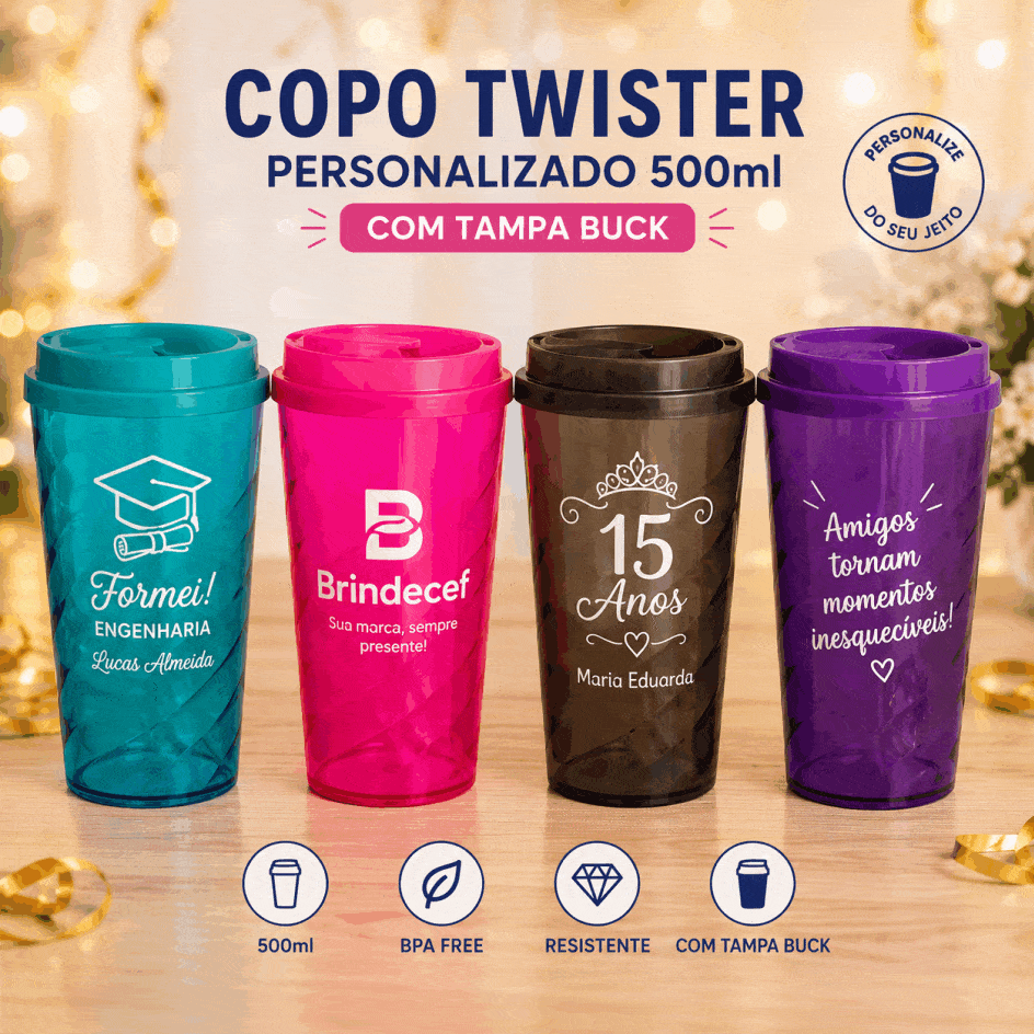 Copo Twister Personalizado 500ml com Tampa Buck Copo Twister Personalizado 500ml com Tampa Buck