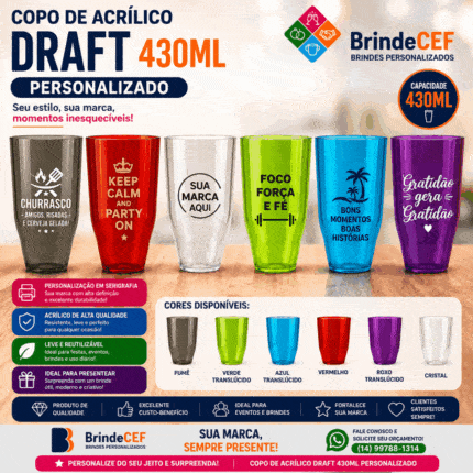 Copo de Acrílico Draft 430ml Personalizado