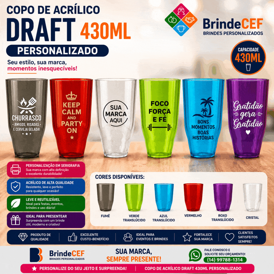 Copo de Acrílico Draft 430ml Personalizado Copo de Acrílico Draft 430ml Personalizado