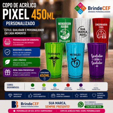 Copo de Acrílico Modelo Pixel 450ml Personalizado