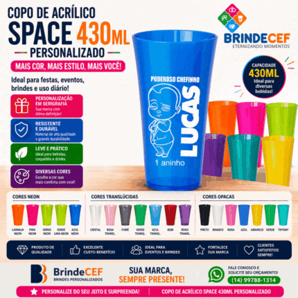 Copo de Acrílico Space 430ml Personalizado