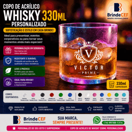 Copo de Acrílico de Whisky 330ml Personalizado