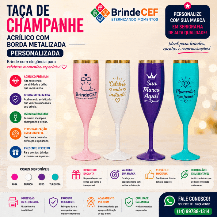 Taça de Champanhe de Acrilico e Borda Metalizada Personalizada Taça de Champanhe de Acrilico e Borda Metalizada Personalizada