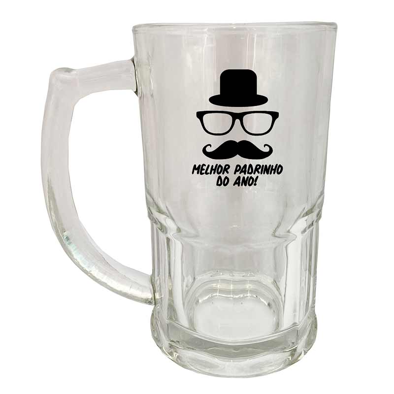 Caneca de Chopp de Vidro 340ml Jade Personalizada Melhor Padrinho do Mundo