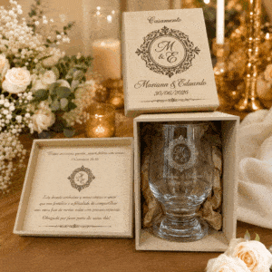 kit taça de vidro paulista 300ml caixa de mdf personalizada