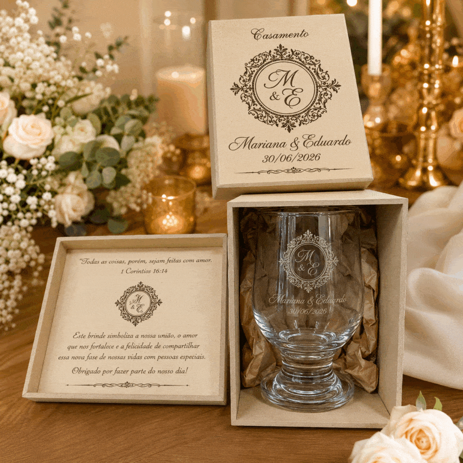 kit taça de vidro paulista 300ml caixa de mdf personalizada, kit taça de vidro paulista 300ml caixa de mdf personalizada