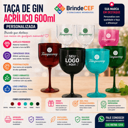 Taça de Gin de Acrílico 600 ml Personalizada