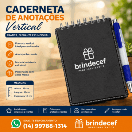 Caderneta de Anotações Vertical Personalizada