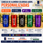 Canecas de Alumínio Coloridas 600 ml Personalizadas