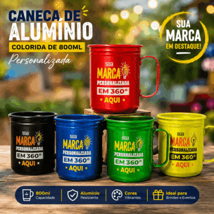 Canecas de Alumínio colorida de 800ml Personalizadas,