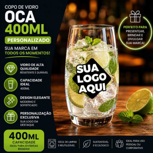 Copo de Vidro Personalizado Oca 400ml