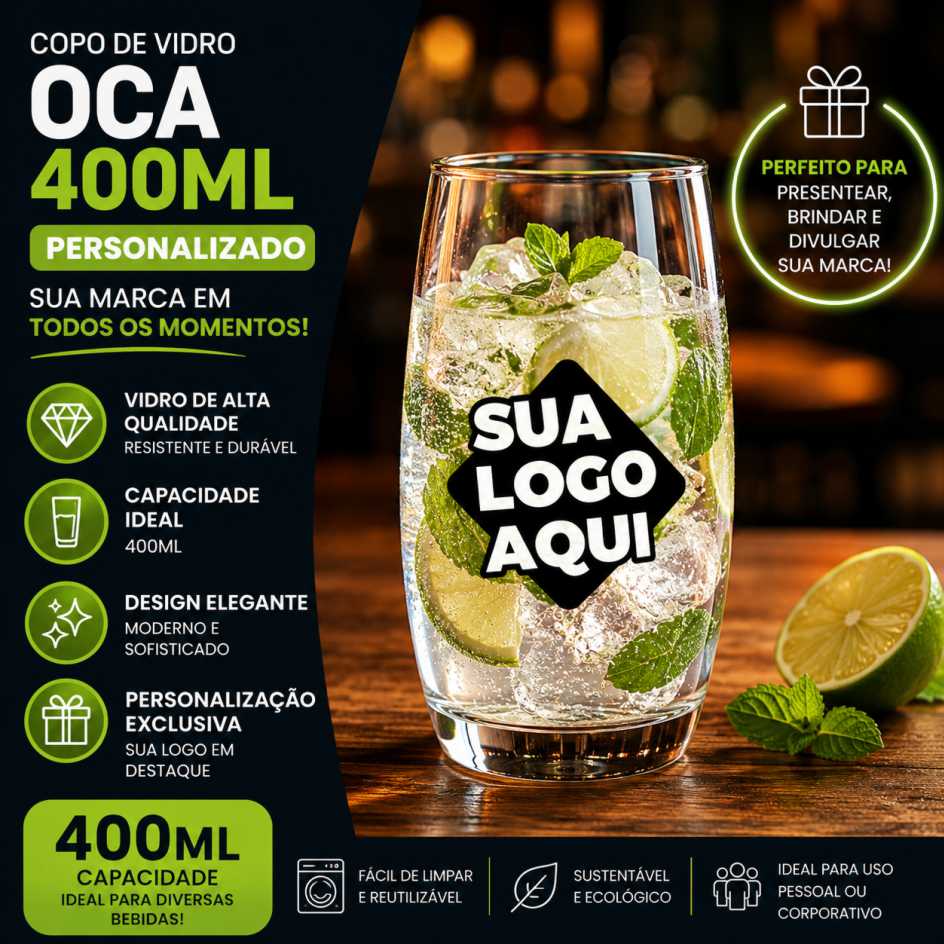 Copo de Vidro Personalizado Oca 400ml Copo de Vidro Personalizado Oca 400ml