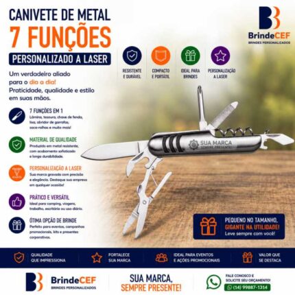 Canivete Metal 7 funções Personalizado