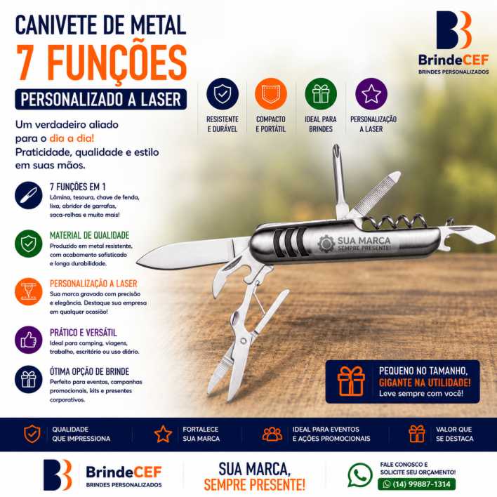 Canivete Metal 7 funções Personalizado