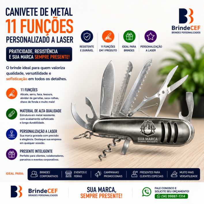 Canivete de Metal 11 funções personalizado