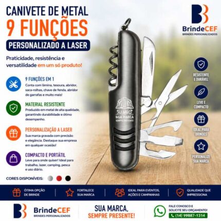 Canivete de Metal 9 Funções Personalizado