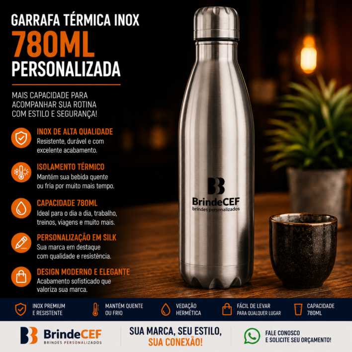 Garrafa Térmica Inox 780ml Personalizada Garrafa Térmica Inox 780ml Personalizada