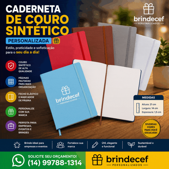 Caderneta de Couro Sintético Personalizada