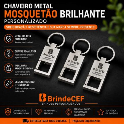Chaveiro Metal Mosquetão Brilhante