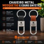 Chaveiro Metal Mosquetão e Couro Sintético