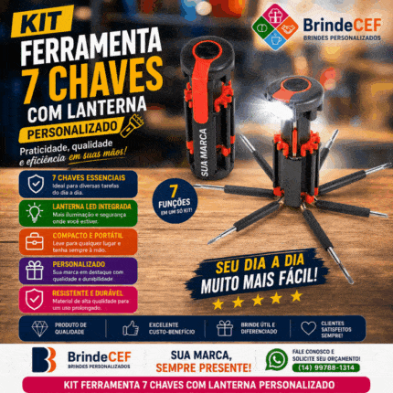 Kit Ferramenta 7 Chaves Personalizada com Lanterna