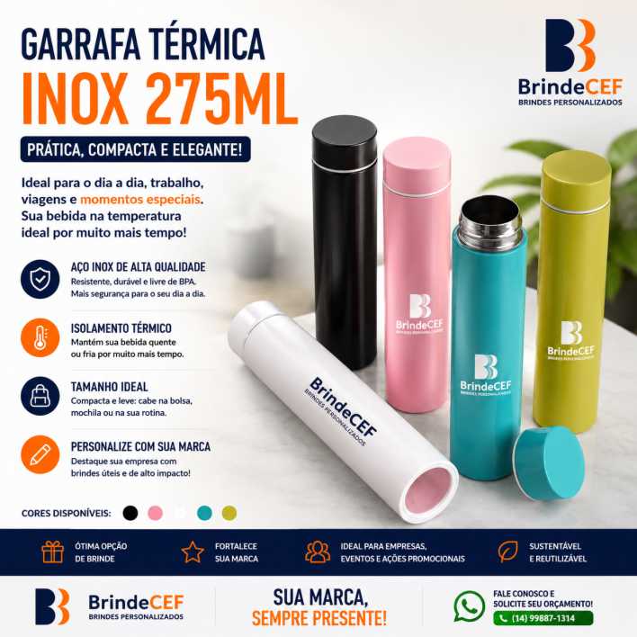 Garrafa Térmica Inox 275ml Personalizada