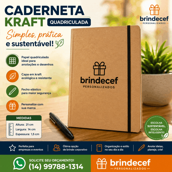 Caderneta em Kraft Quadriculado PERSONALIZADA