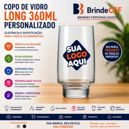 Copo de Vidro Personalizado long 360ml