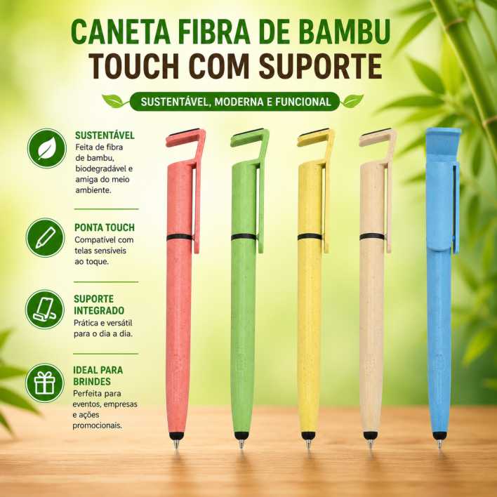 Caneta Fibra de Bambu Touch com Suporte Personalizado Caneta Fibra de Bambu Touch com Suporte Personalizado